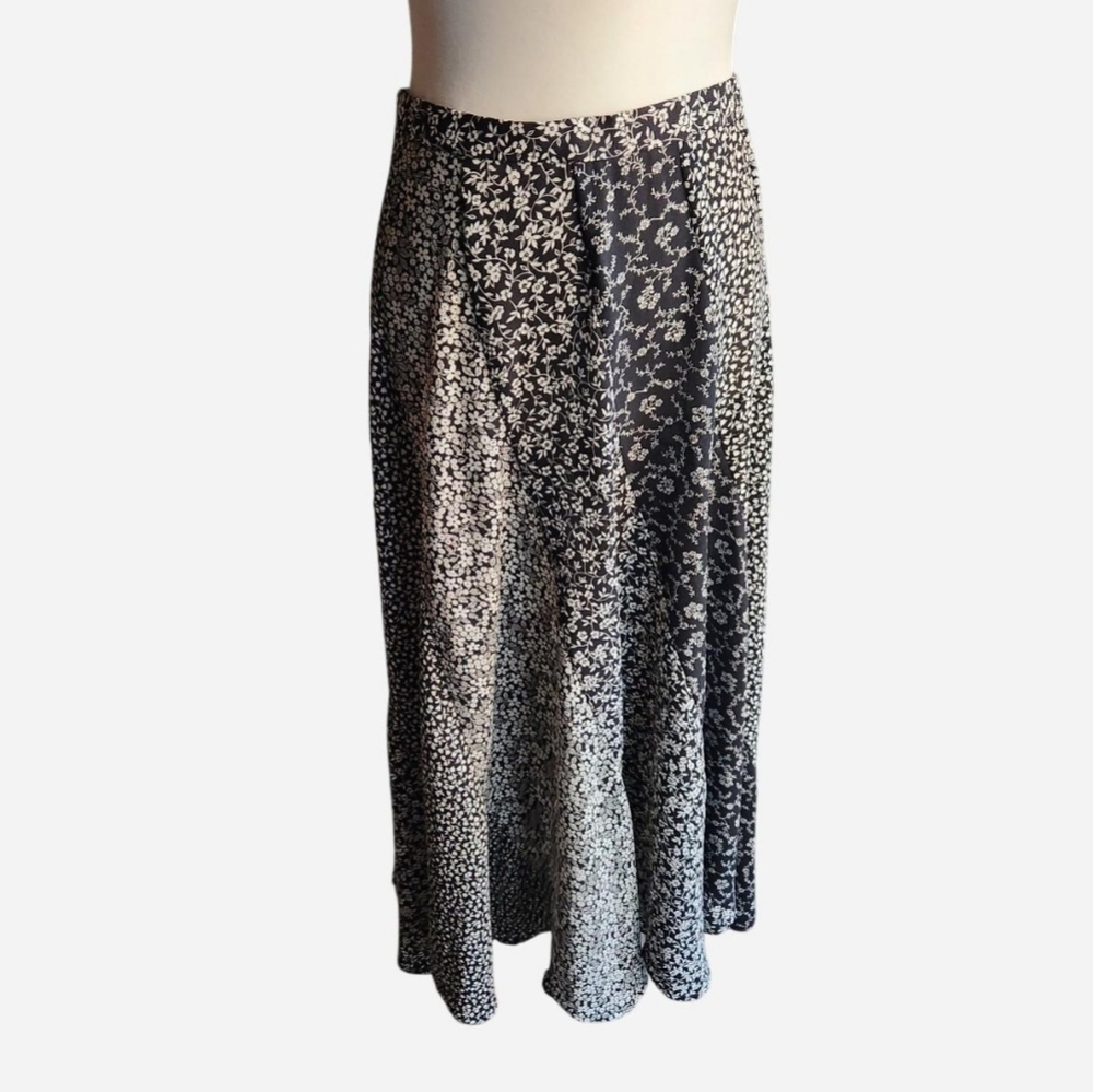 Lizwear Cottagecore Floral Black White Midi Skirt Size 6P